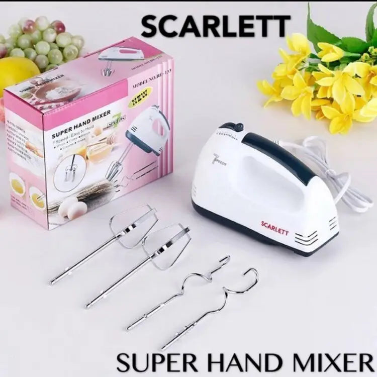 Scarlett Hand Mix Beater 7 Speed Egg Beater With Chrome Beater Plus Dough Hook