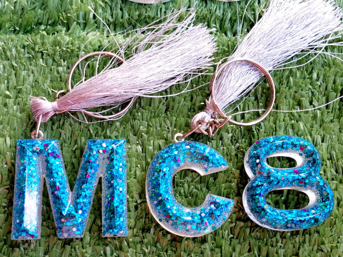 Resin Glittery, Transparent, Name Customized Keychains