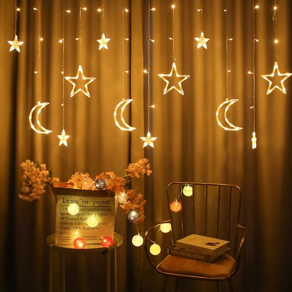 Ramadan Decoration Lights, star & Moon Curtain Lights( 10ft Curtain Light )