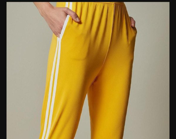 Women Yellow With White Stripe Girls Track Pants